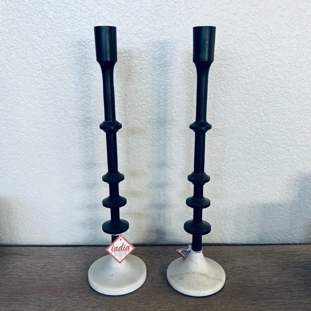 Marble Base Black Metal Candlesticks Candle Holders Set